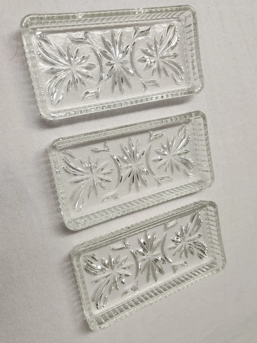 Vintage Set 3 Irvinware Clear Glass Relish Tray Inserts Starburst Trinket Dishes